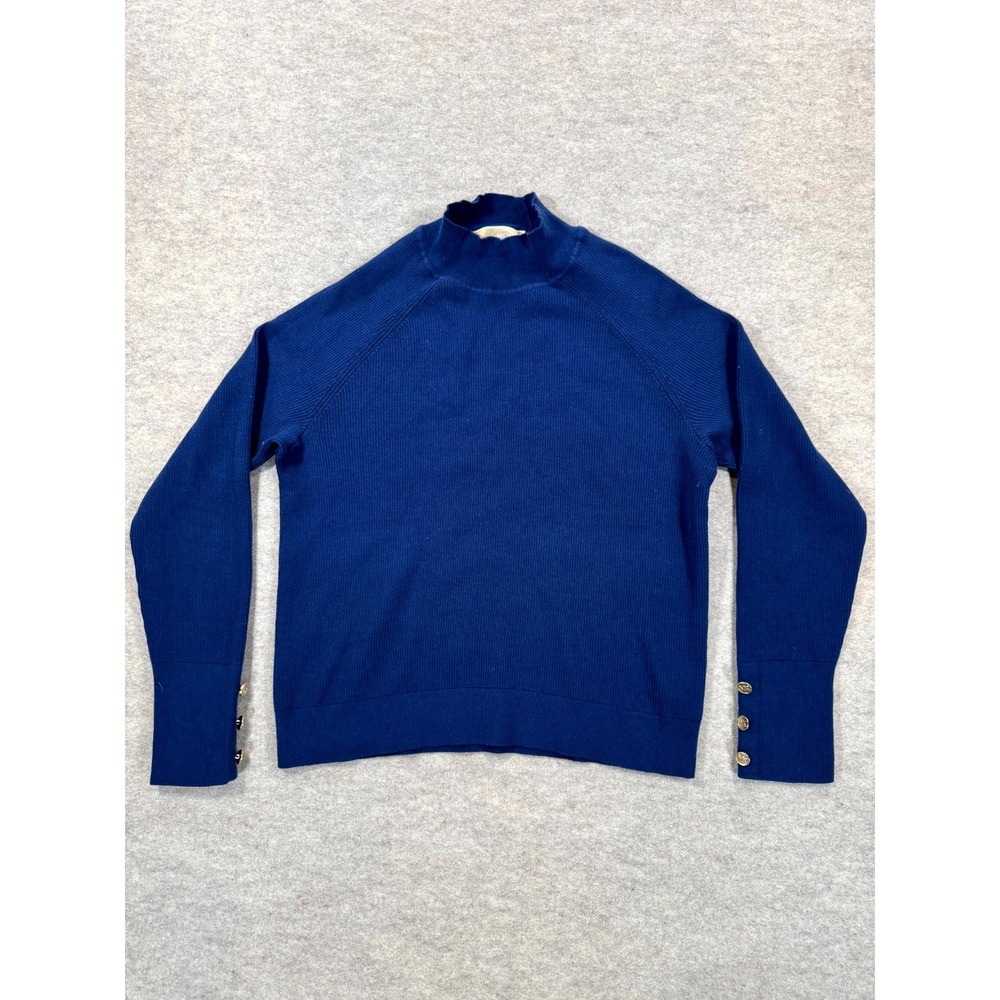 Michael Kors Sweater Womens XL Prussian Blue Tight Knit Ribbed Raglan Sleeve